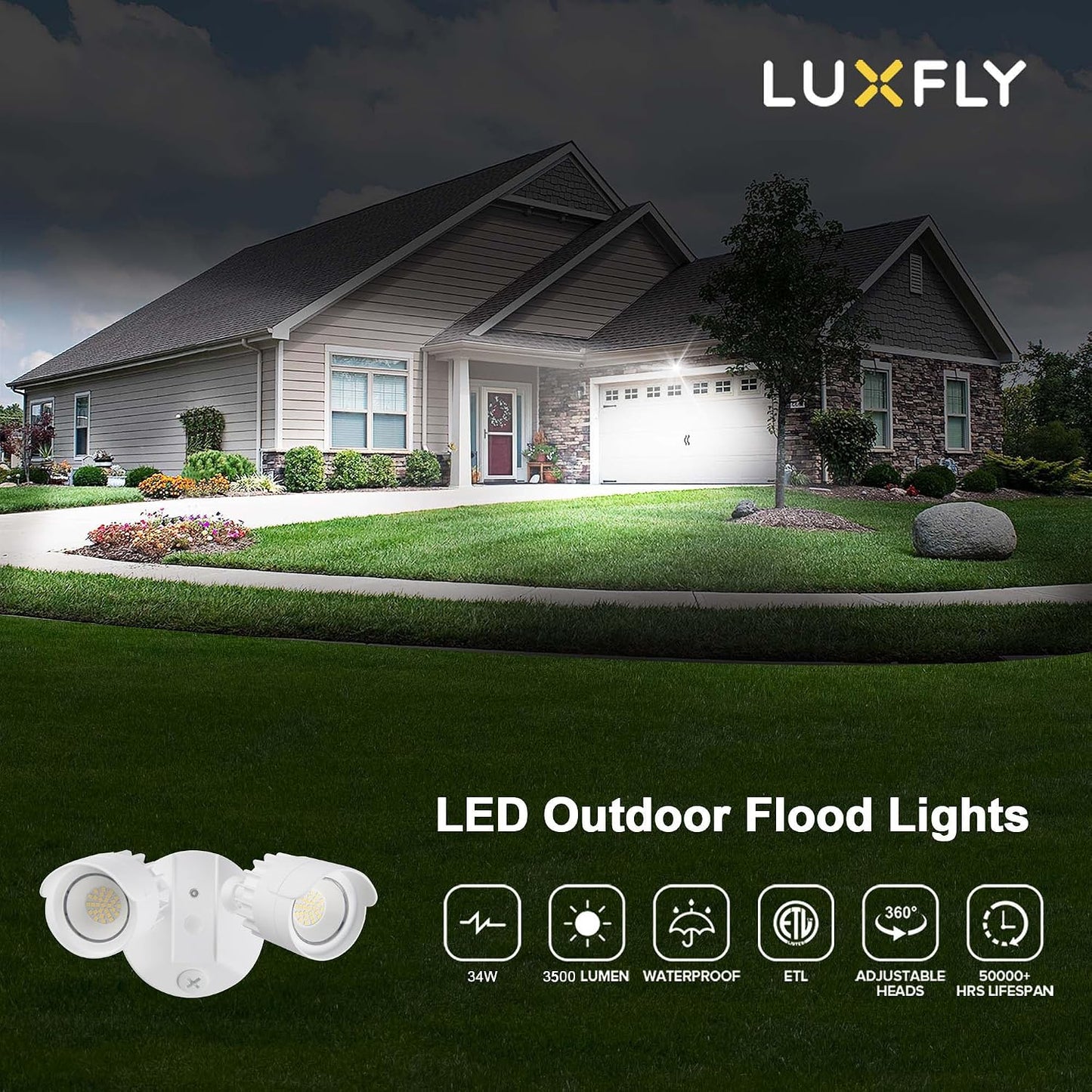 Reflector LED doble cabezal IP65 para exteriores 34W