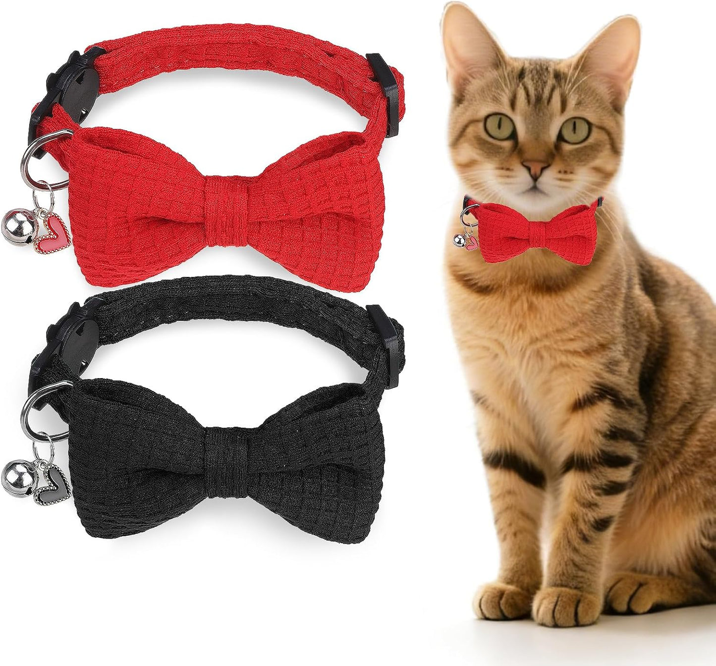 Collar gato con campana y pajarita 8-12pulg set 2 ajustables