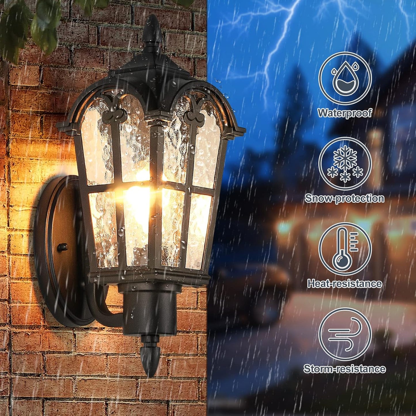 Lámpara pared exterior 16" farol impermeable vidrio ondulado