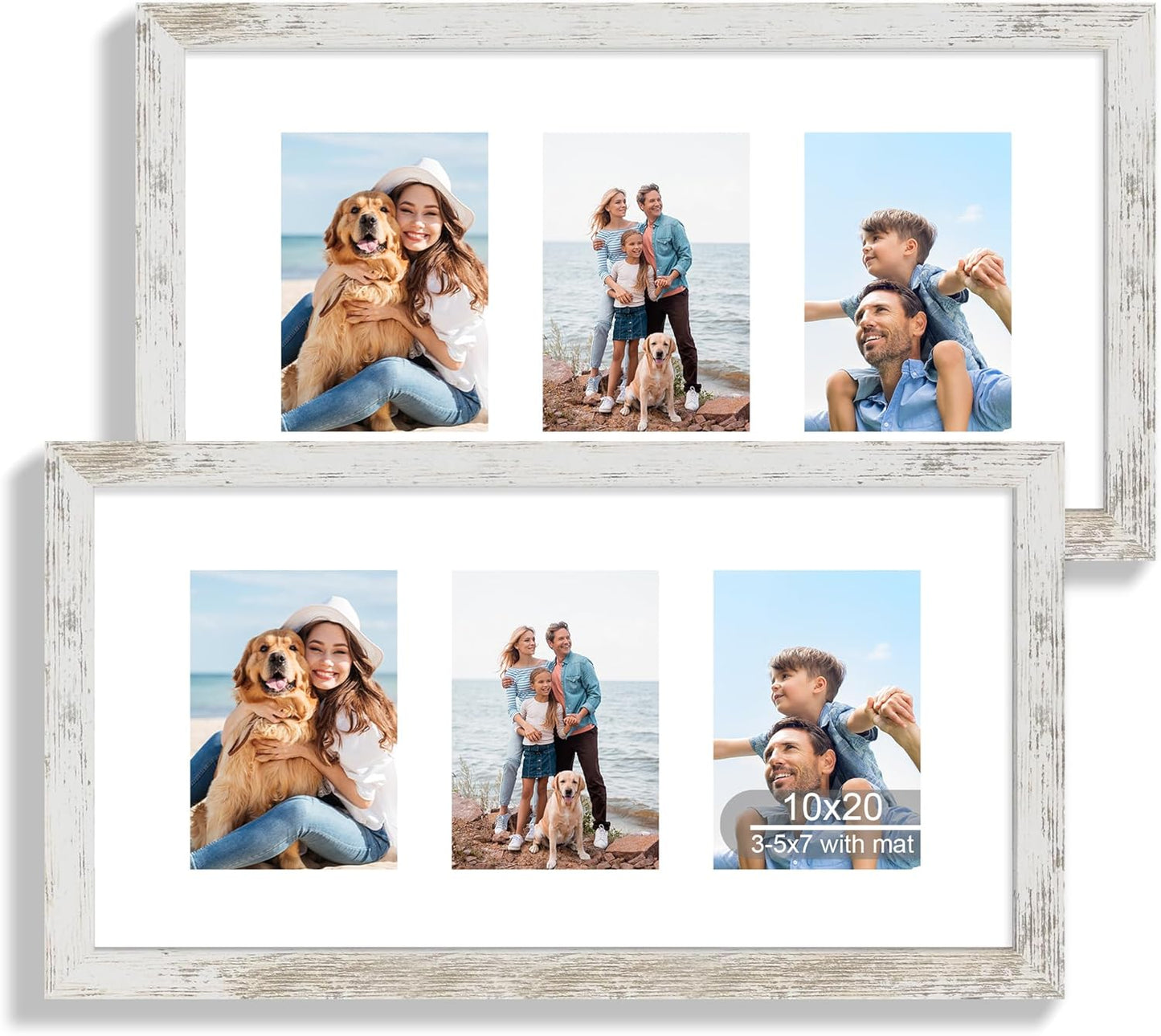 Set 2 Marcos Fotos 10x20 Madera Blanca Vidrio Real