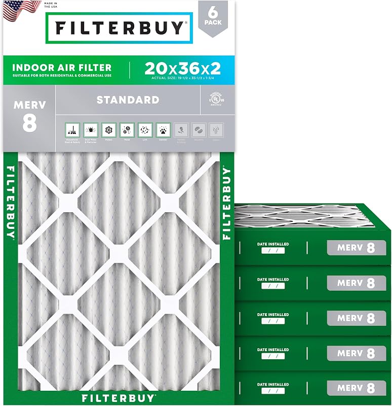 Filtro aire 20x36x2" MERV8 polvo alergias 6 Pzas