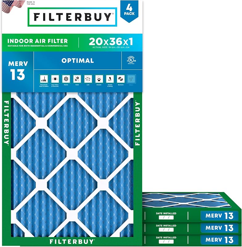 Filtro aire MERV 13 20x36x1 plisado HVAC AC 4 pzas