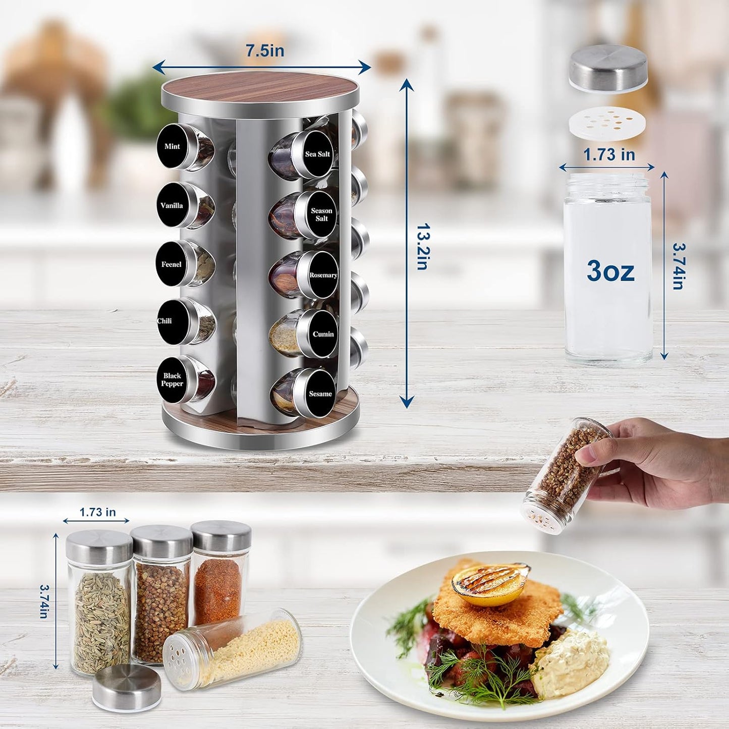 Organiz. giratorio especias 20 frascos acero inox