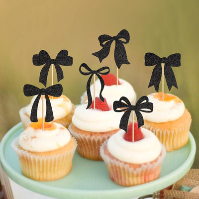 24 Pzas Topper Cupcakes Lazo Negro Decoración Pastel