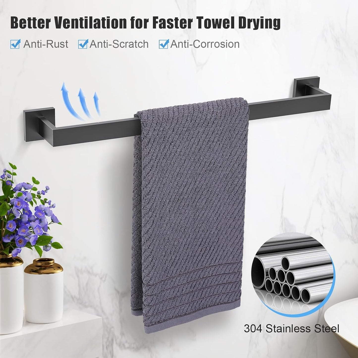 Set 10 Pzas Accesorios Baño Negro Mate 23.6pulg