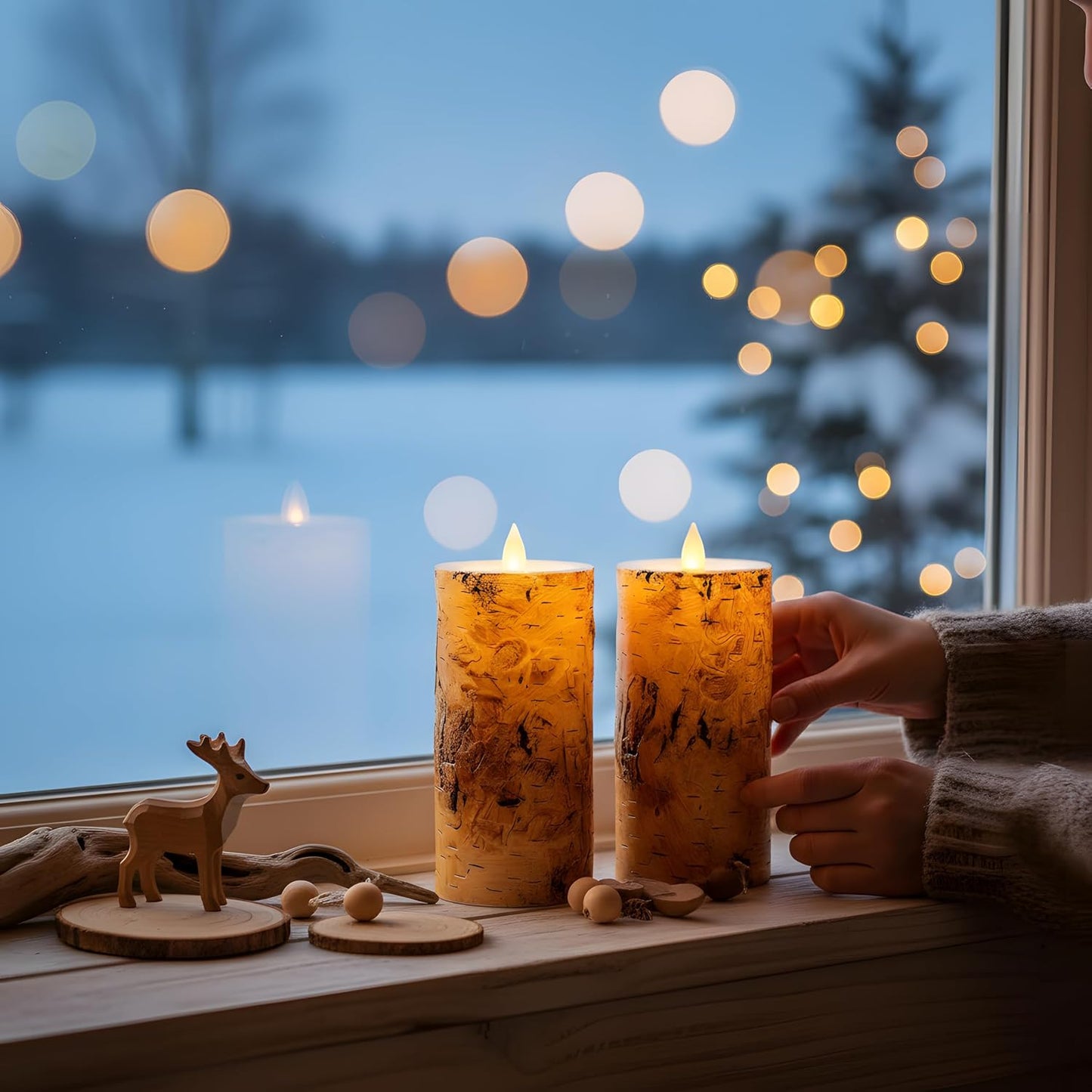 Velas LED sin llama cera abedul temporizador 400h set 2