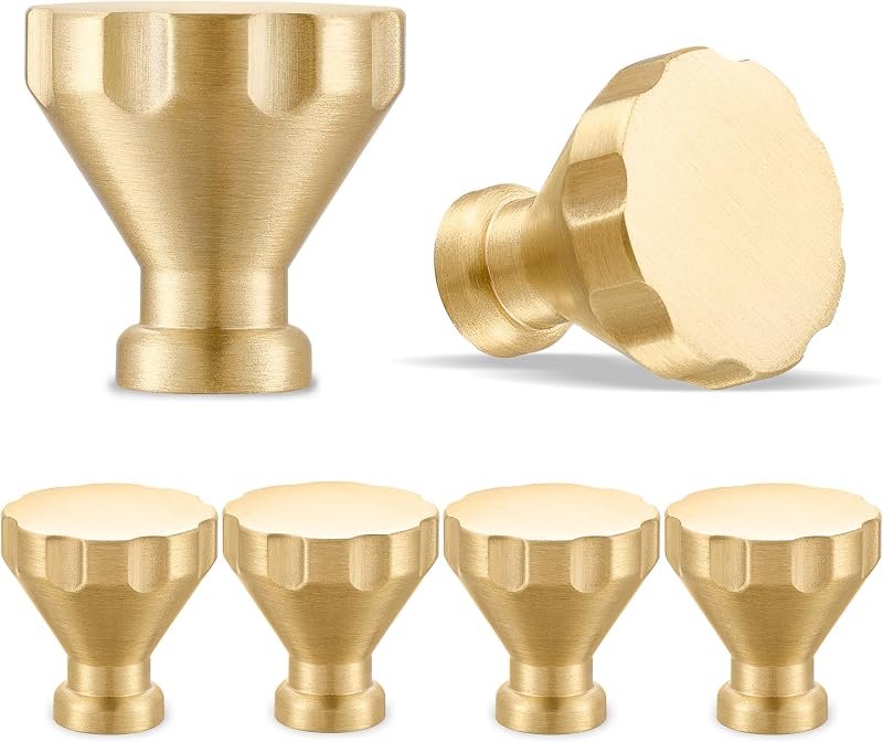 6 Perillas Latón Macizo Pomos Dorados para Cajones y Armarios