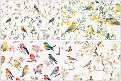 Juego manteles individuales temática pájaros florales 4-12x18pulg