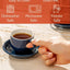Set 4 Tazas Porcelana 2.5oz con Platillos y Soporte Metal Azul