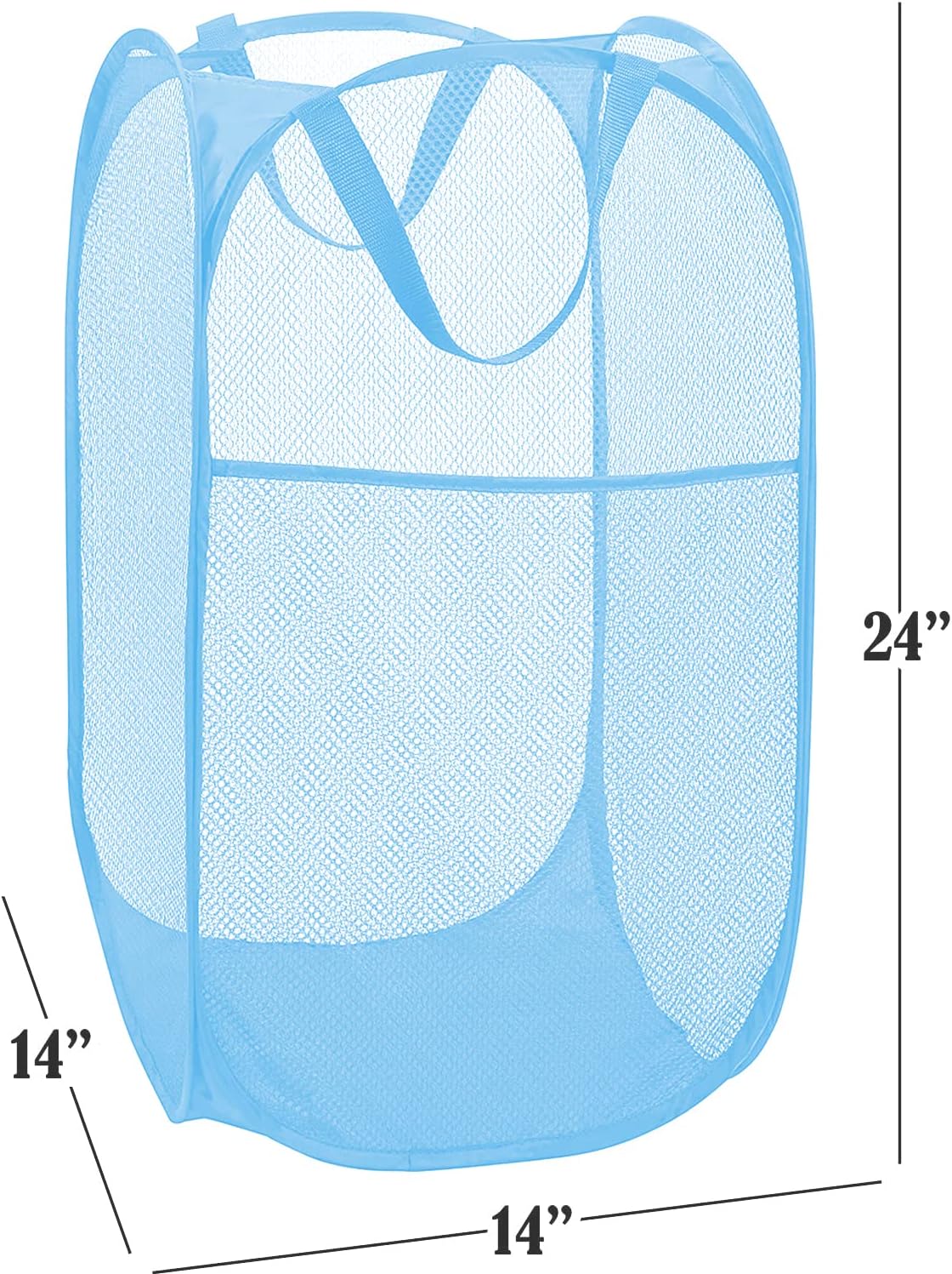 Cesta lavandería plegable malla fuerte con bolsillo azul