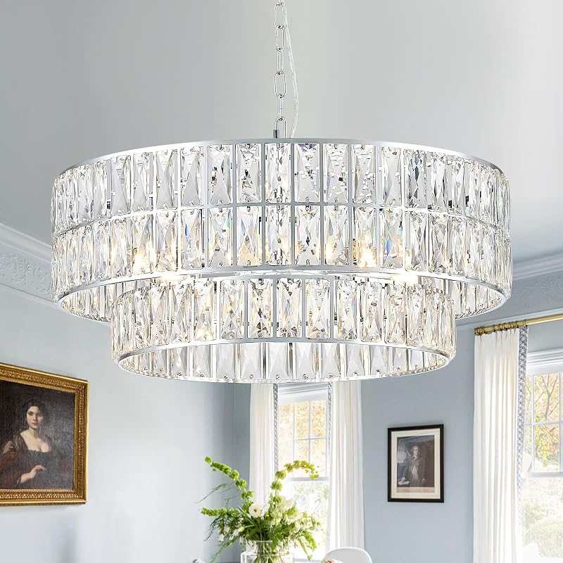 Candelabro Cristal Cromado 24" 8 Luces Sala Estar