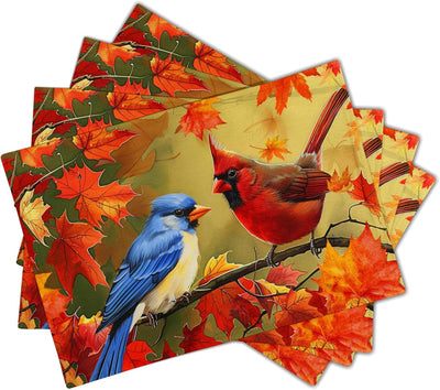 4 Manteles Individuales Pájaros Otoño 30x46cm Lino Resistente Calor