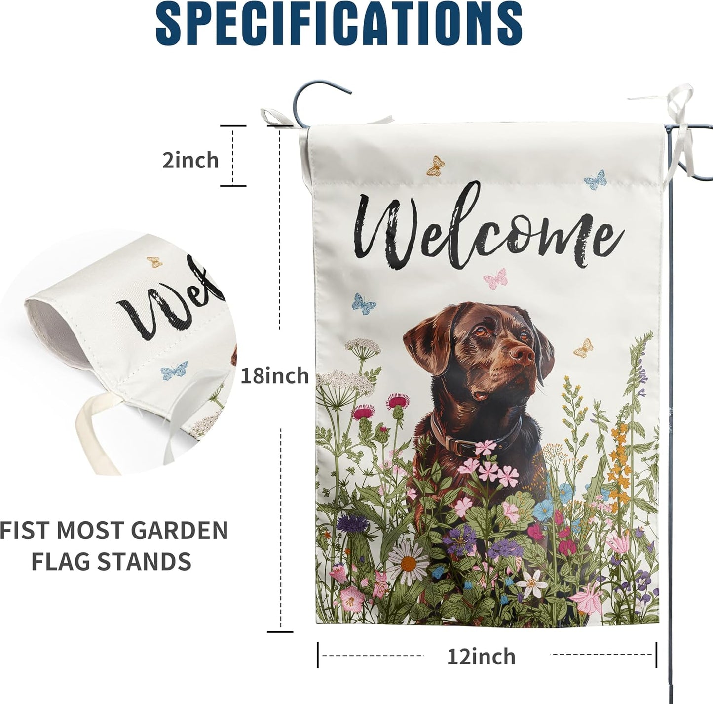Bandera jardín diseño floral perro labrador chocolate