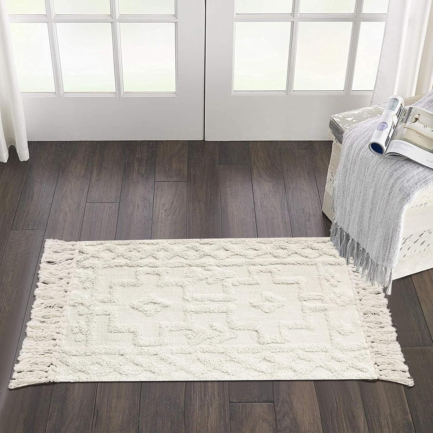 Alfombra baño bohemia 2x3ft geométrica beige lavable