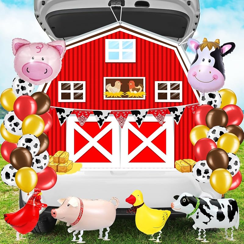 Kit decoración Halloween auto 42pzas cerdo pato globo vaca