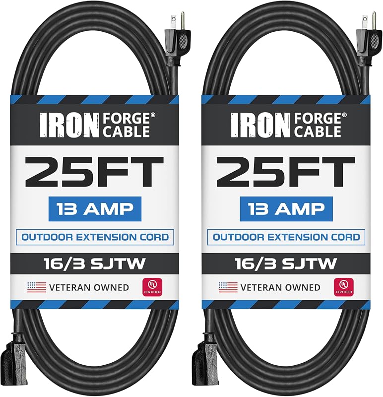 2 Cables Extensión 25ft 16/3 SJTW 3 Puntas Exteriores