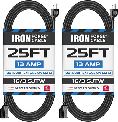 2 Cables Extensión 25ft 16/3 SJTW 3 Puntas Exteriores