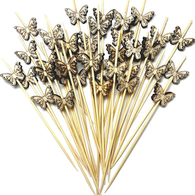 Brochetas mariposa bambú palillos cóctel 100 pzas 4.7pulg