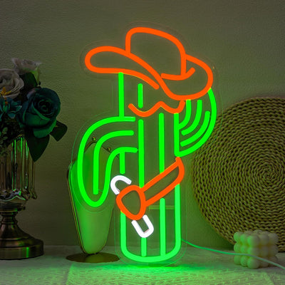Letrero neón cactus sombrero vaquero para dormitorio bar