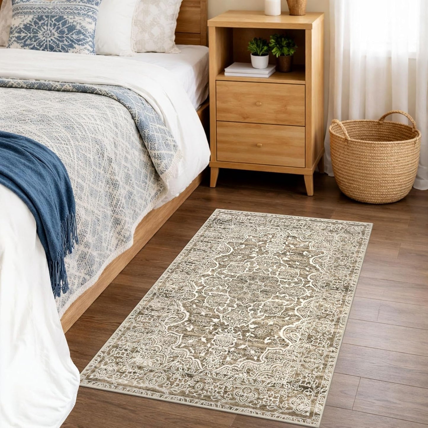 Tapete 2x3ft antiderrap estampado vintage marrón beige
