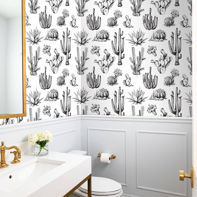 Papel tapiz cactus 17.5x276" color blanco y negro