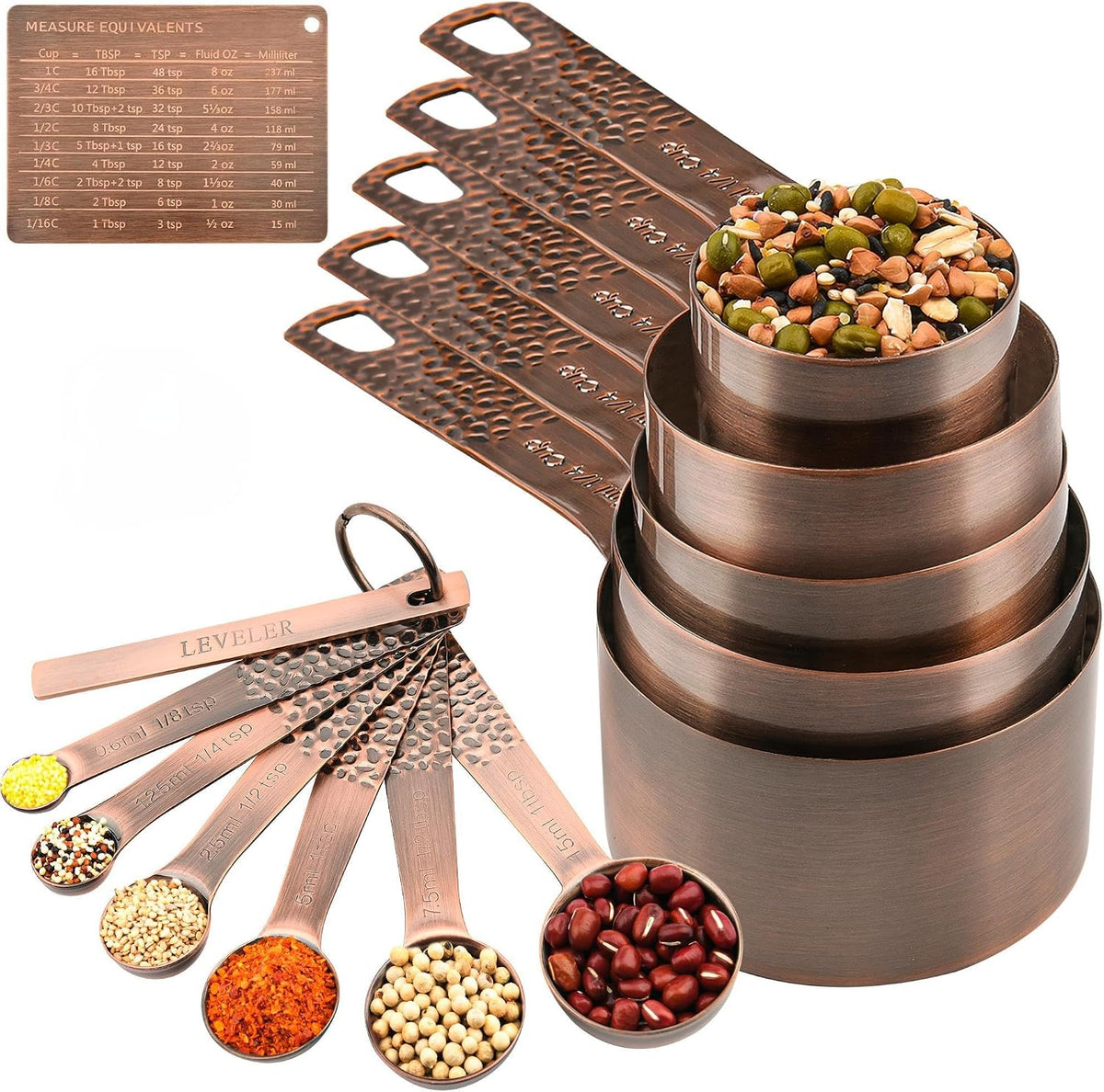Set 13 Tazas y Cucharas Medidoras Acero Inox