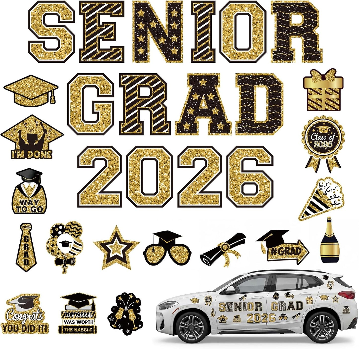 30 Imanes Graduación 2026 Negro Dorado para Nevera Puerta Garaje