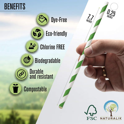 300 Pajitas Papel Biodegradables Multicolor 7.7pulg