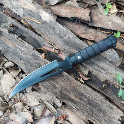 Cuchillo caza hoja fija 12" funda cuero camping