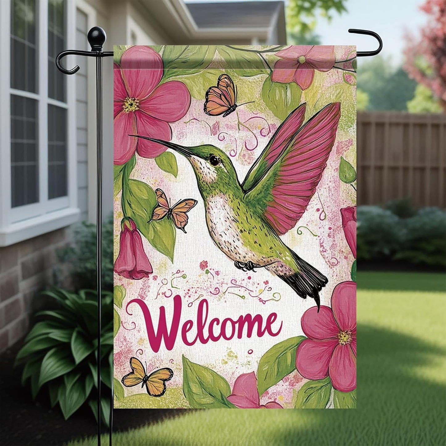 Bandera jardín colibrí 12x18pulg doble cara decoración