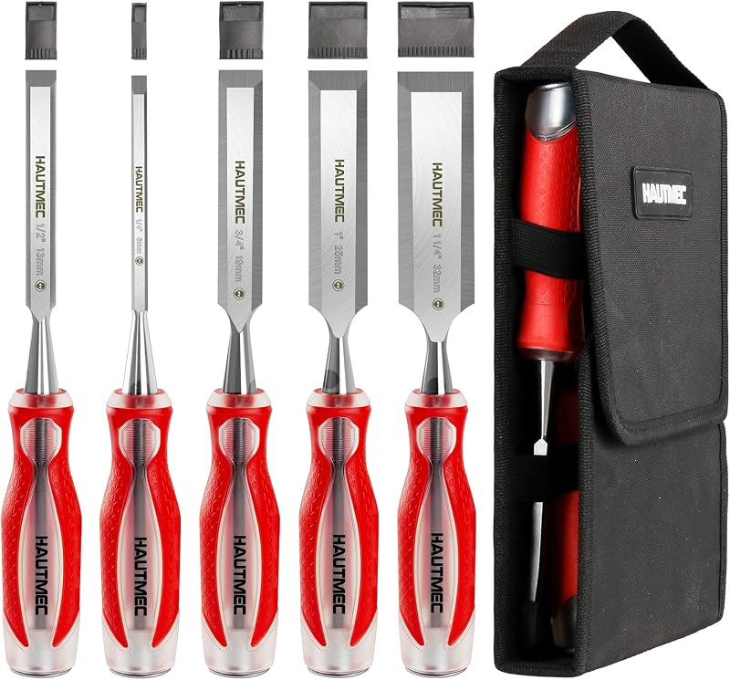 Set 5 Cinceles Madera Acero Biselado CR-V con Bolsa