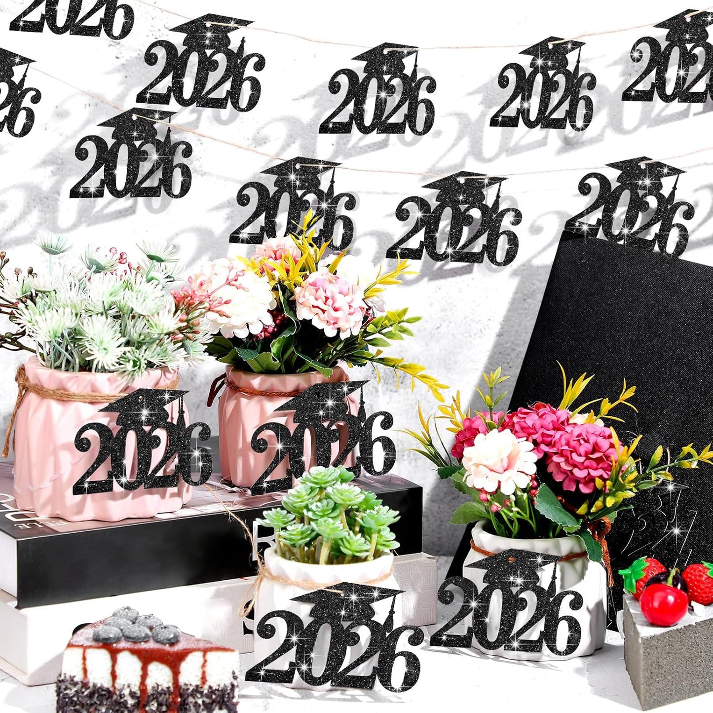 24 Pzas Decoración Graduación 2026 Purpurina Brillante Jarrón
