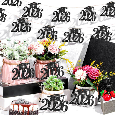 24 Pzas Decoración Graduación 2026 Purpurina Brillante Jarrón