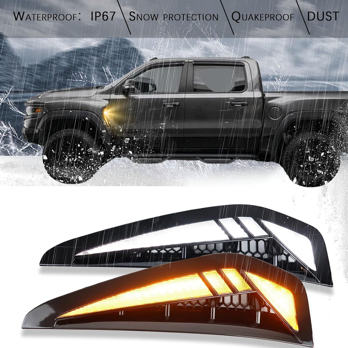 2 Pzas Luces LED Capó Ámbar/Blanca comp Dodge RAM TRX