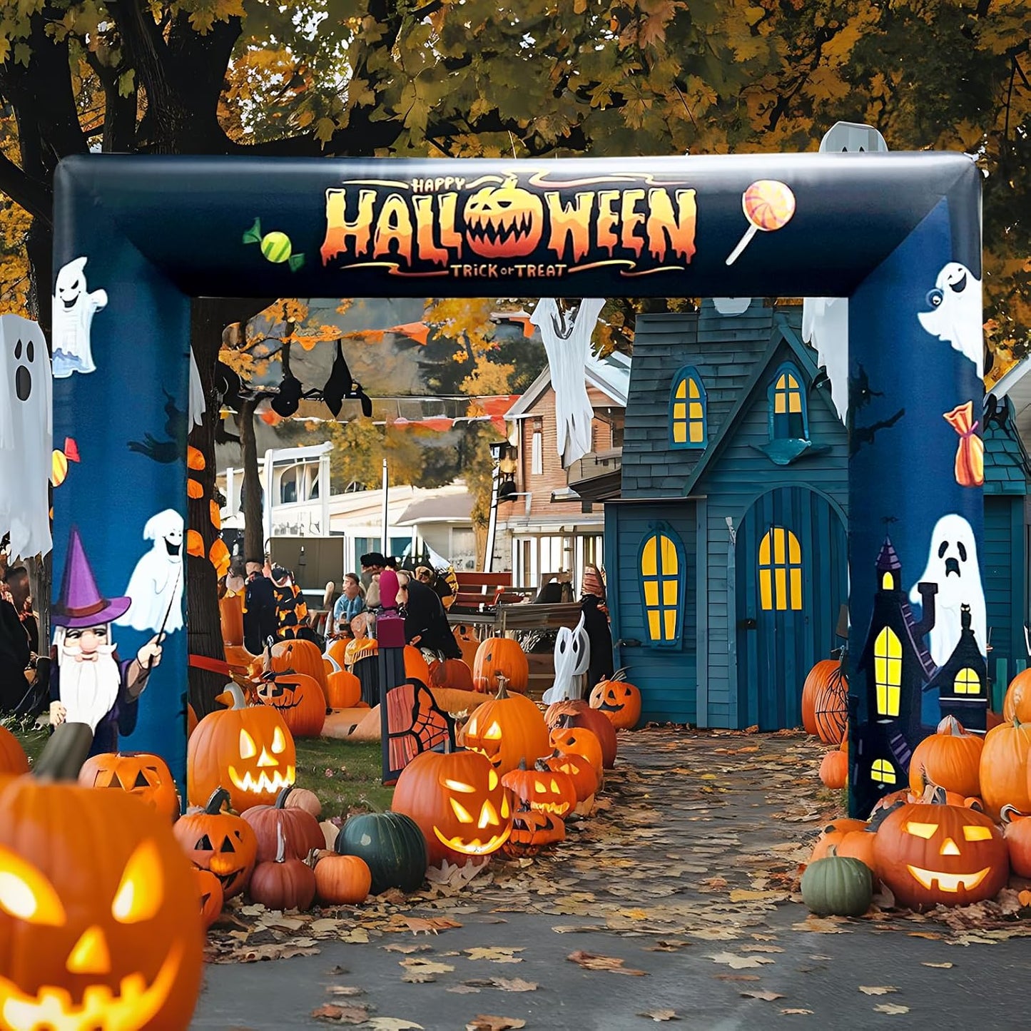 Arco inflable Halloween 14x10ft exterior con soplador negro