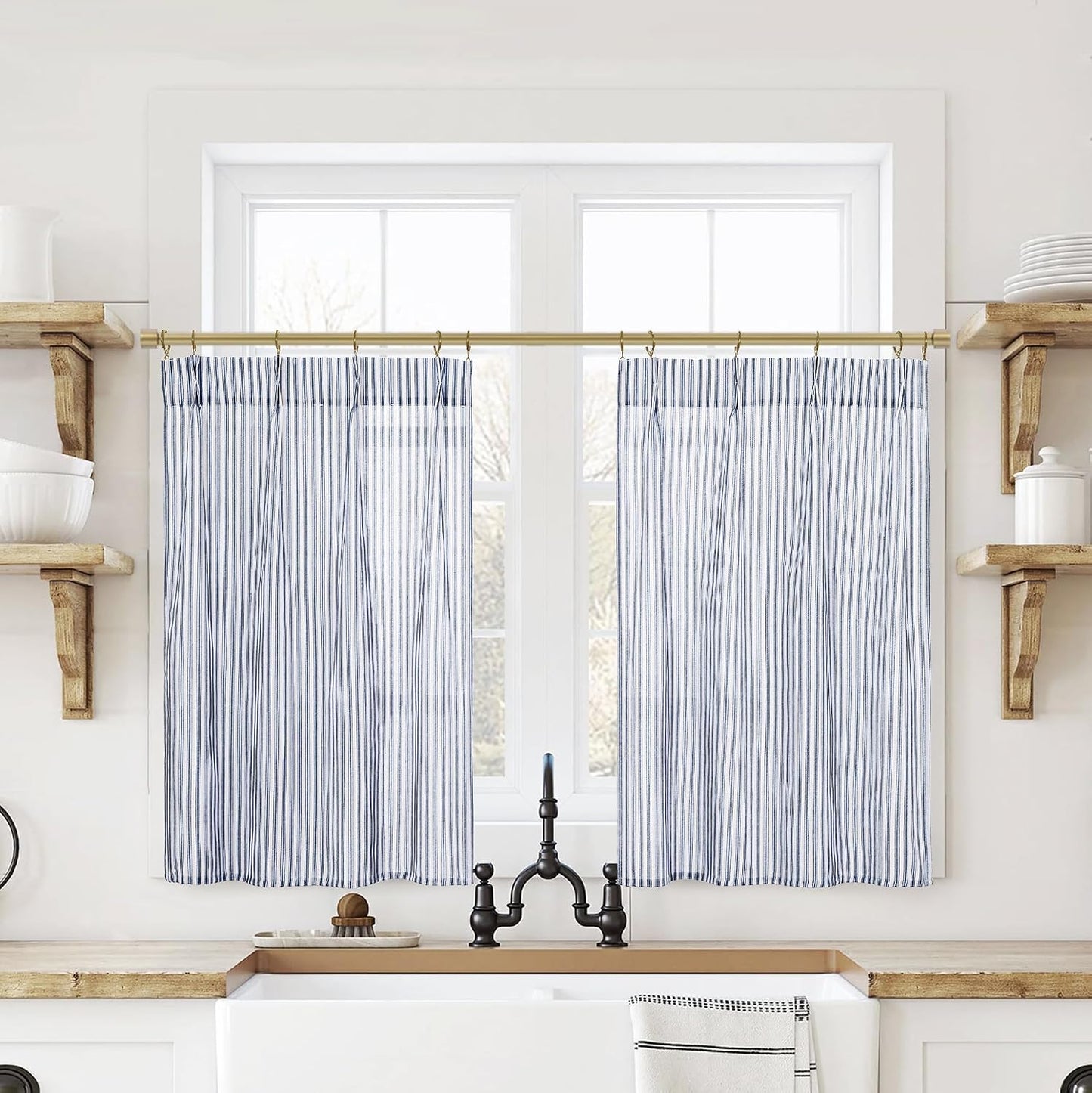 Cortinas estantes fregadero estilo cafetería azul oscuro 20"