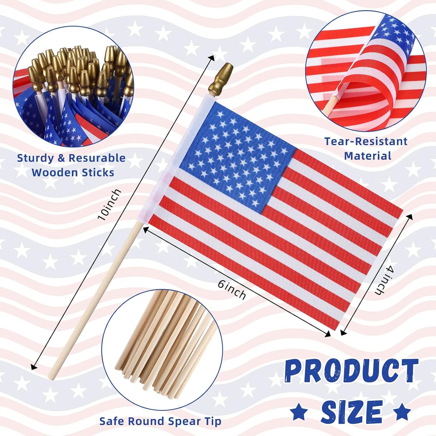 500 Banderas Americanas 4x6pulg Poliéster con Tapa Dorada