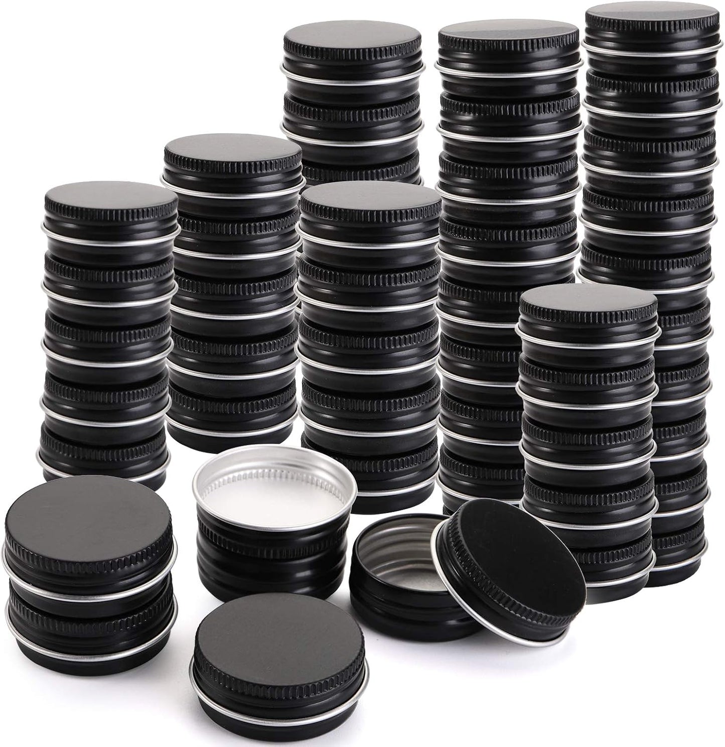 100 Tarros Aluminio 0.5oz con Tapa Rosca Viaje Negro