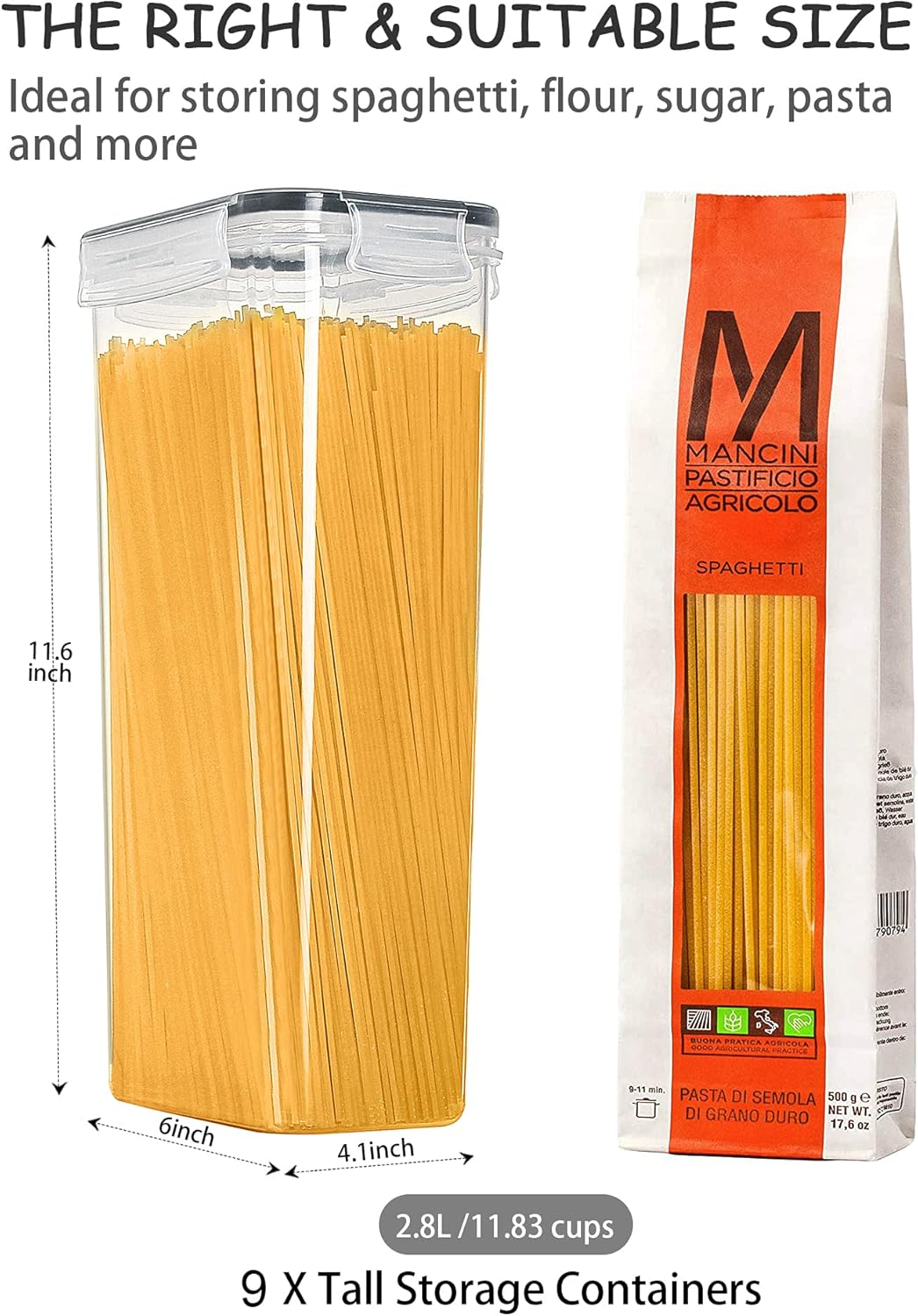 Set 9 Recipientes Alimentos 2.8L para Cereales y Secos