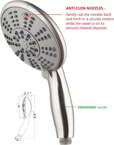 Cabezal ducha doble 5pulg antiobstrucciones 5 modos acero
