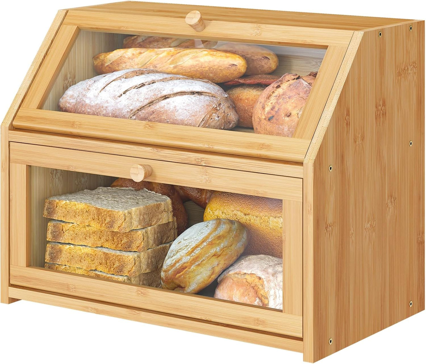 Caja pan madera bambú encimera cocina gran capacidad