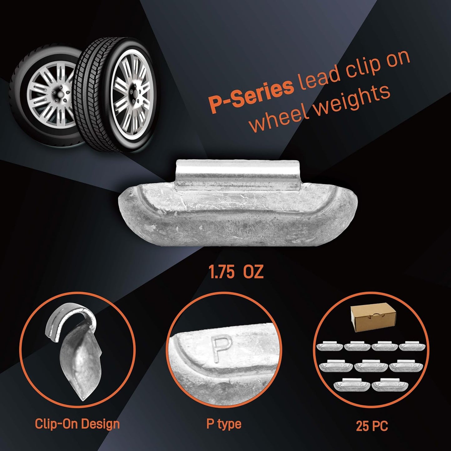 Pesas rueda plomo con clip 1.75oz 25 Pzas camionetas