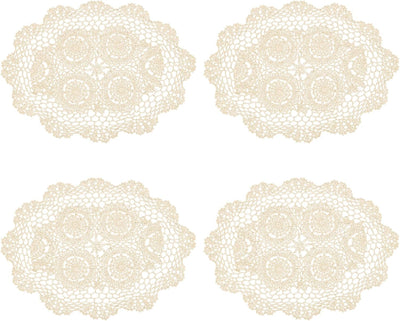 4 Manteles Encaje Algodón Ovalados Beige 11.8x17.7pulg