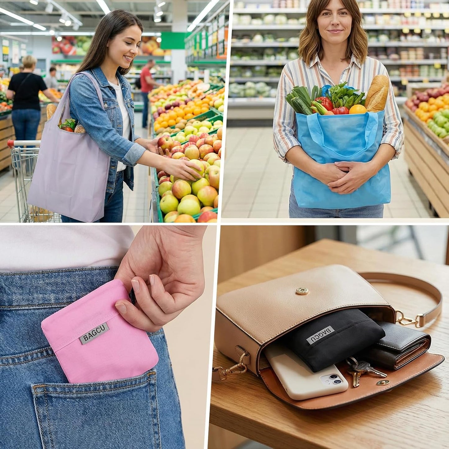 4 Pzas Bolsas Compras Reutilizables Plegables 50lb Impermeables