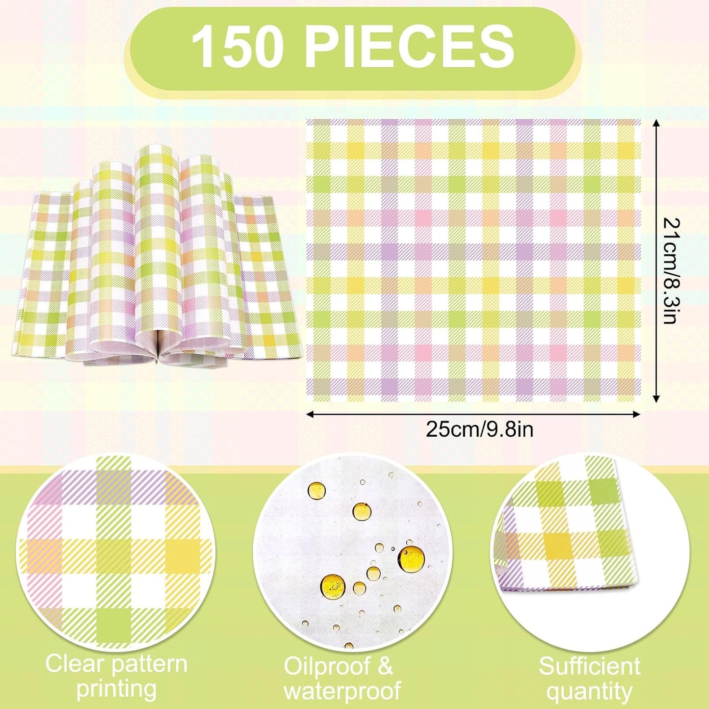 150 Hojas Papel Cera 9.8x8.3pulg para Sandwiches y Eventos