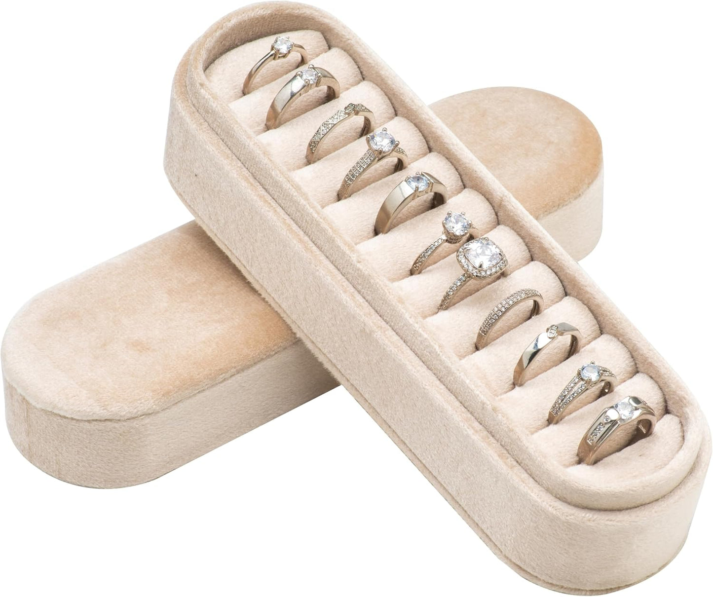Estuche viaje organiz. anillos y aretes beige