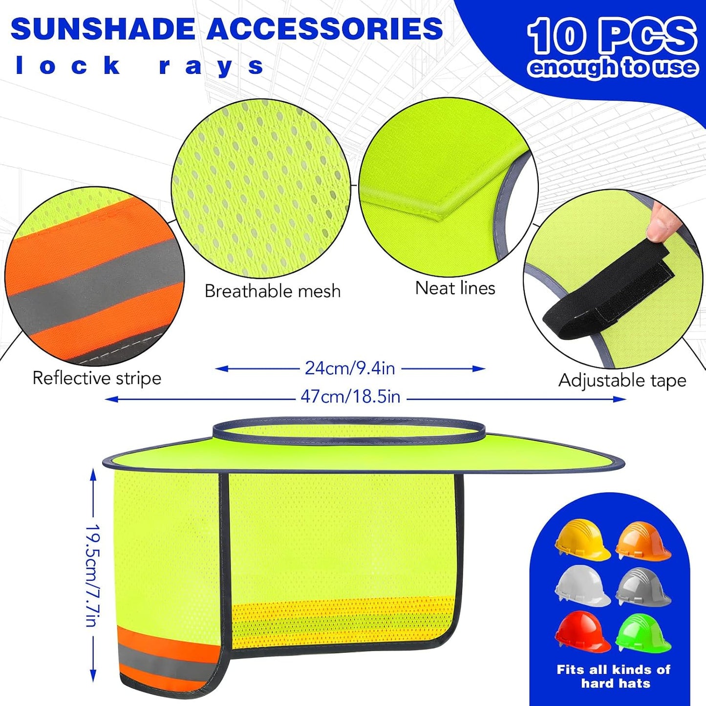 10 Protectores Sol para Casco Duro con Tira Reflectante