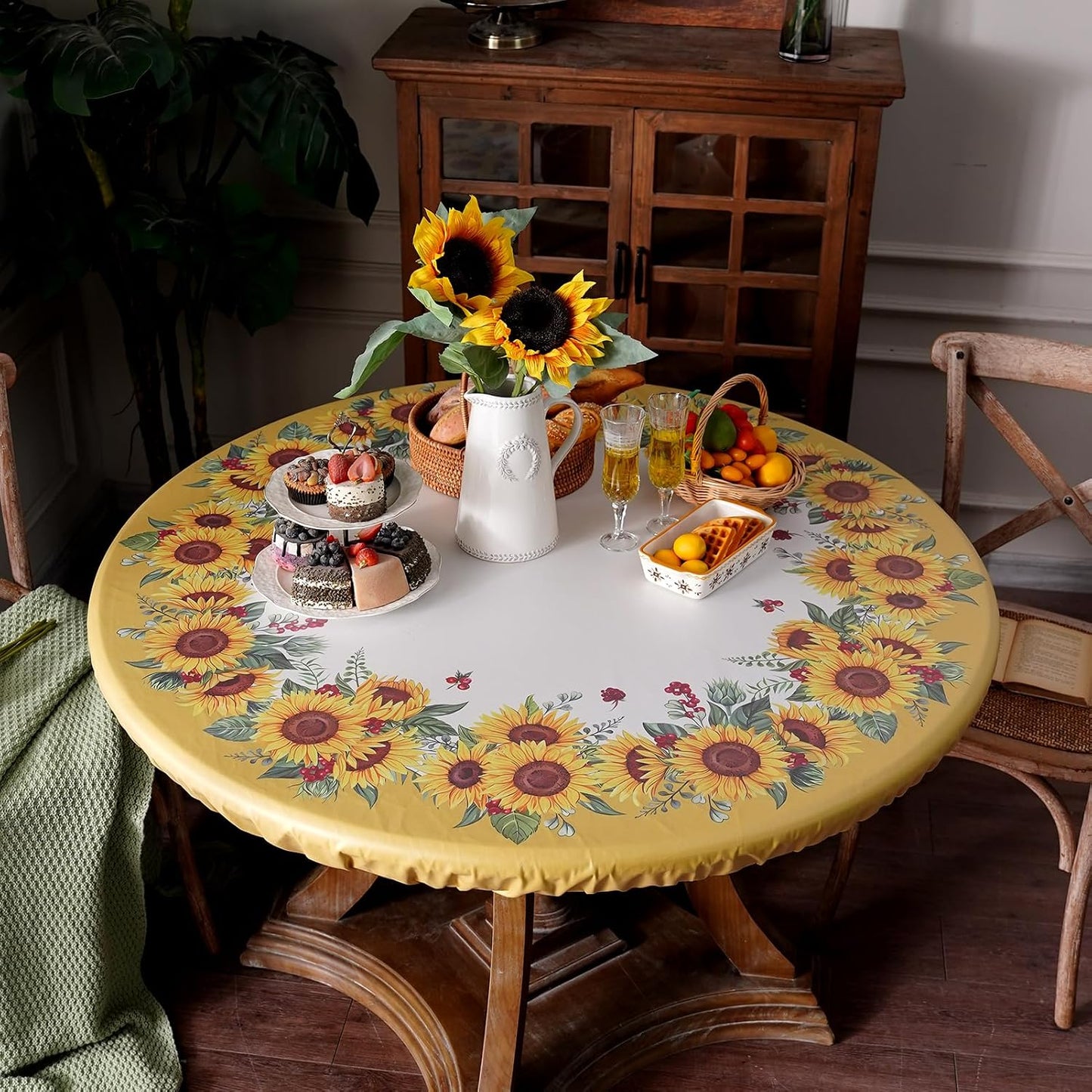 Mantel redondo ajustable impermeable color amarillo