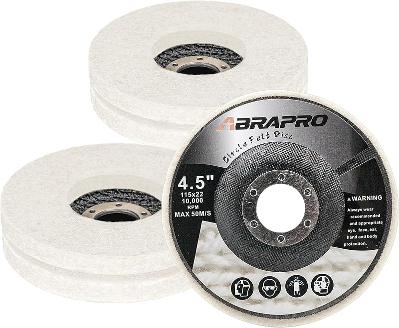 Disco pulido fieltro lana 4.5x7/8 pulg para amoladora paquete 5