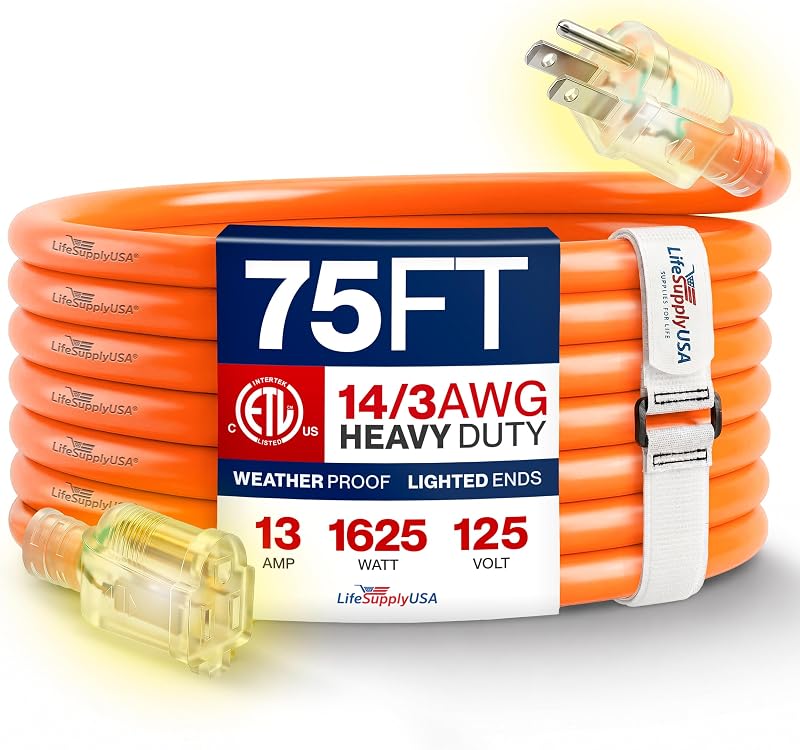 Cable extensión 75ft 14/3 SJTW impermeable 13A 125V
